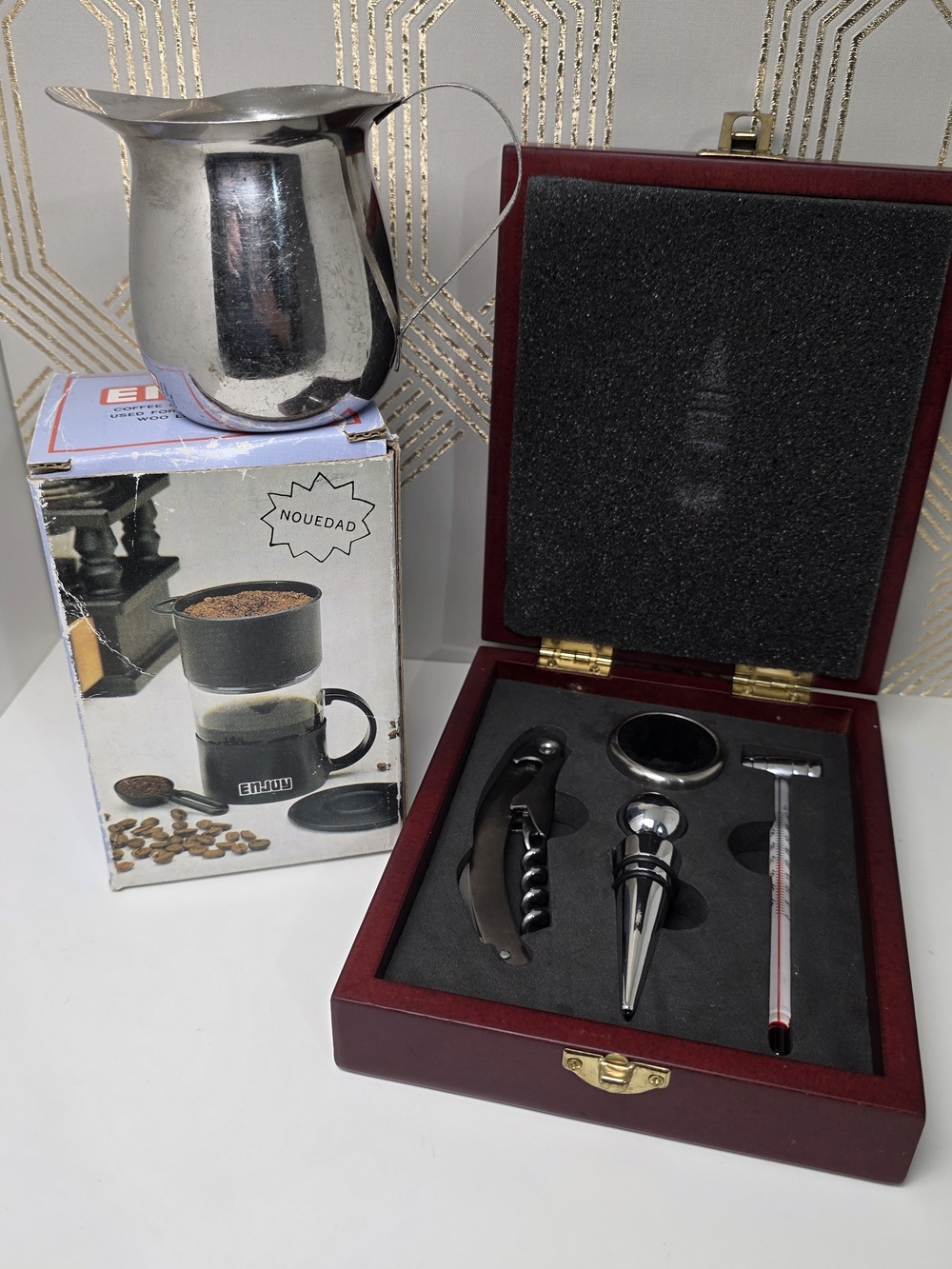Vintage Estate Coffee Barware Lot Enjoy Drip Maker Wine Tools Stainless Creamer